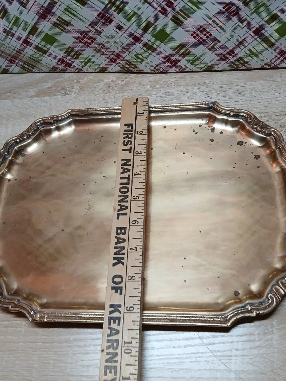 JCPENNEY BRASSWARE BRASS ORNATE EDGE METAL PLATTER TRAY MADE IN INDIA